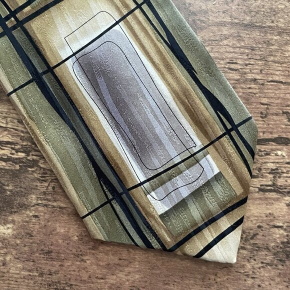 J Jerry Garcia Tie Paris In The Rain Collection 31 Gray Gold Green Silk Necktie - Picture 4 of 7